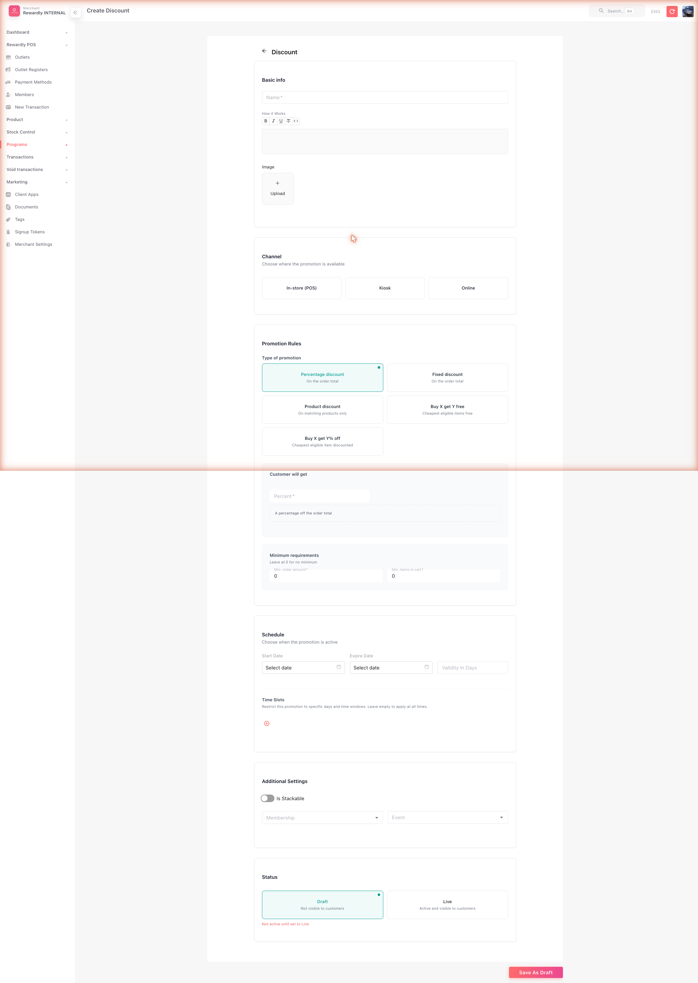 Discount Inventory → Create маягт