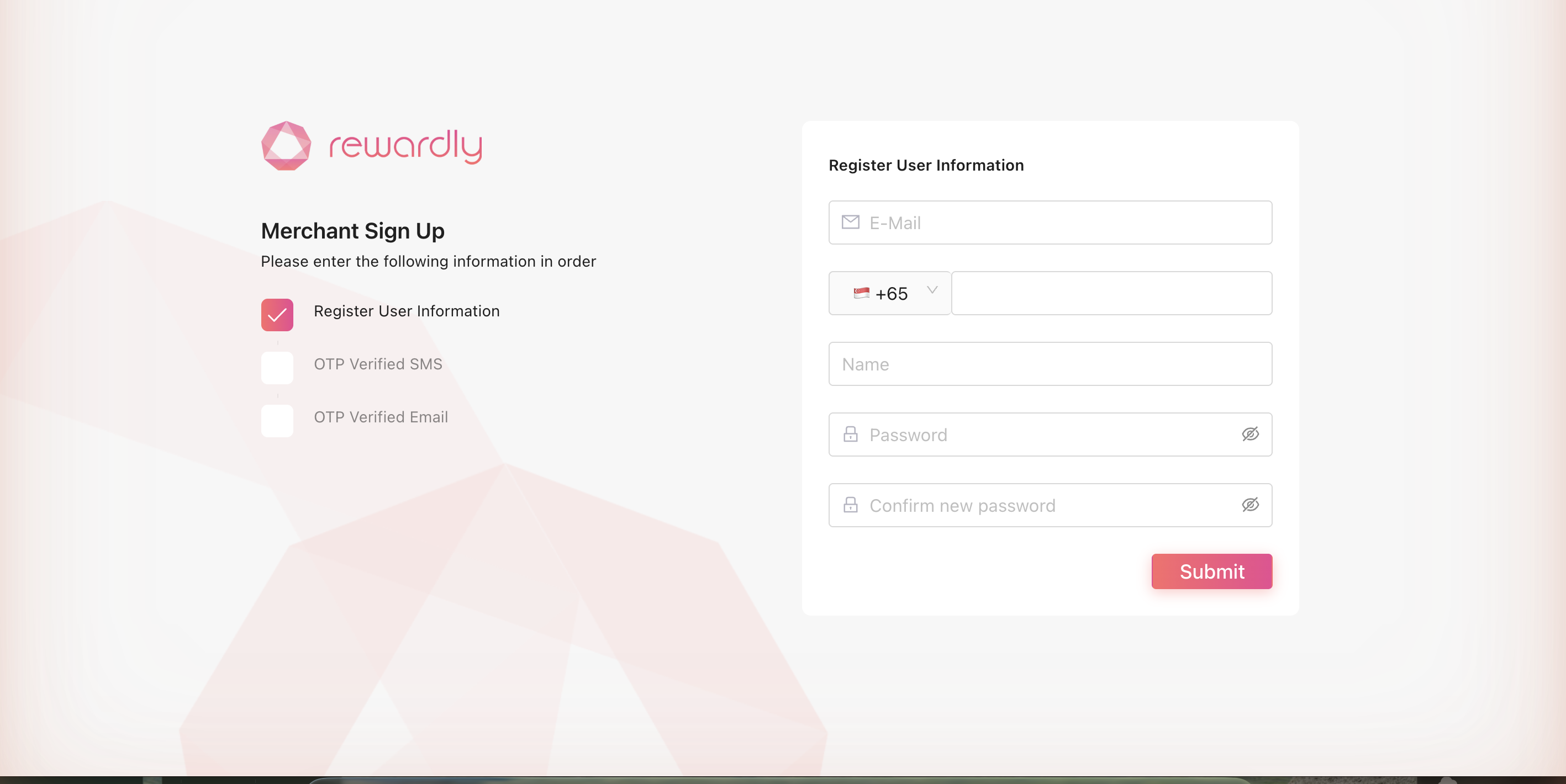 The 4-step merchant sign-up form
