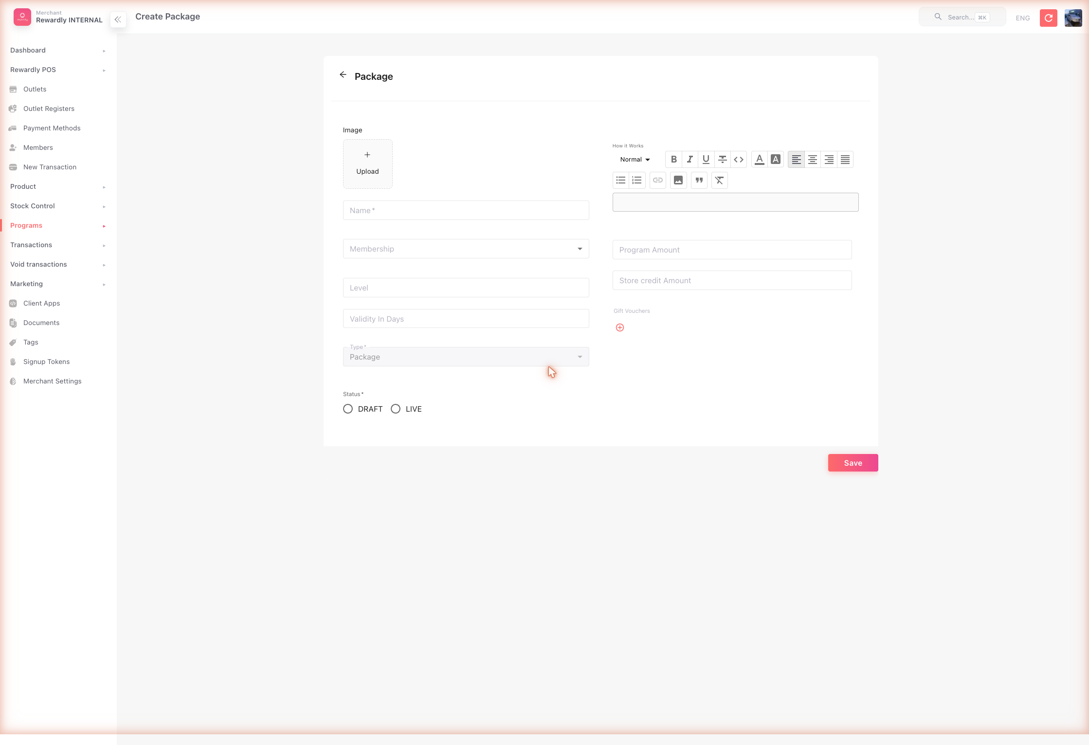 Package Programs → Create form