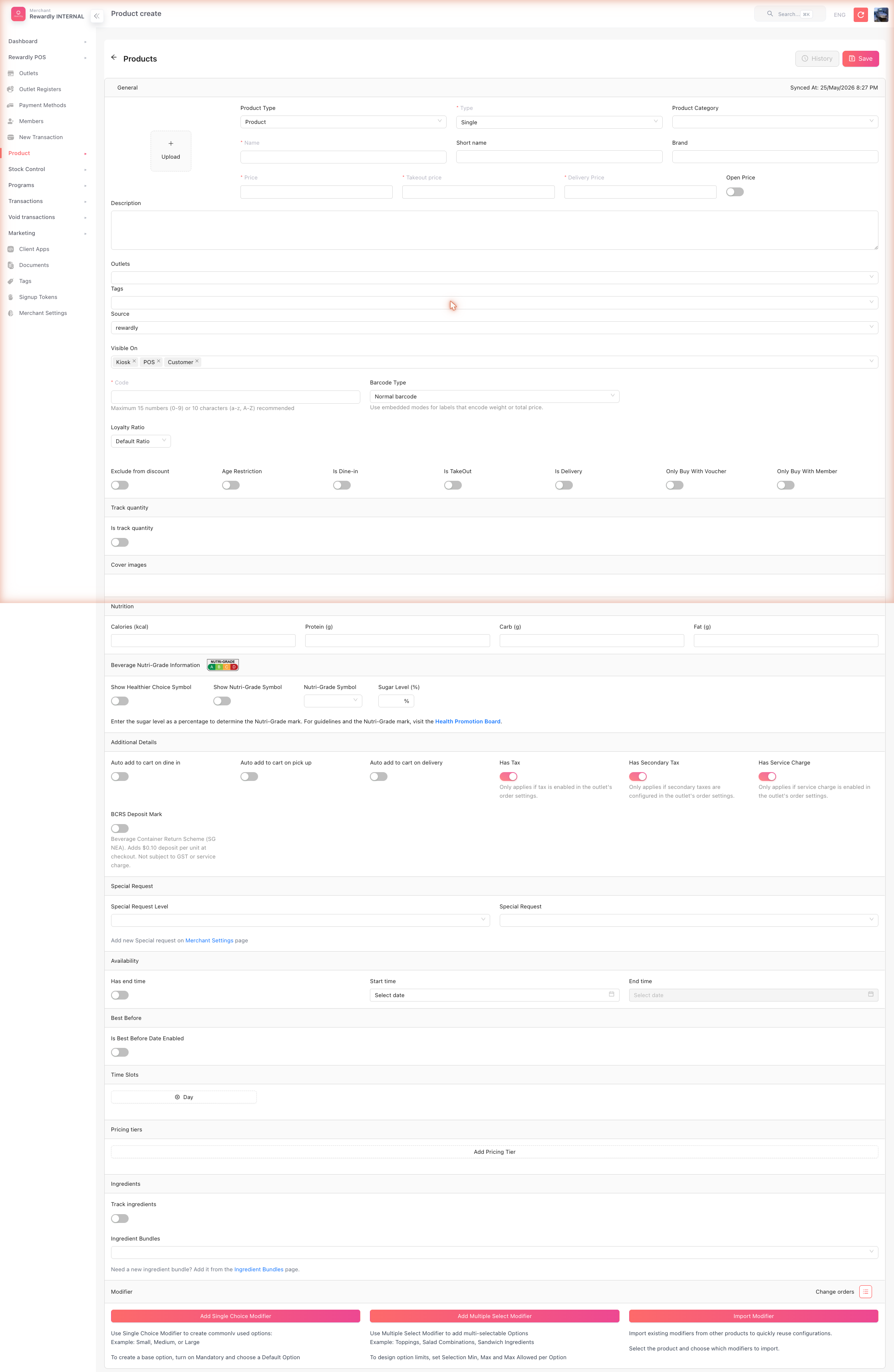 Products → Create form