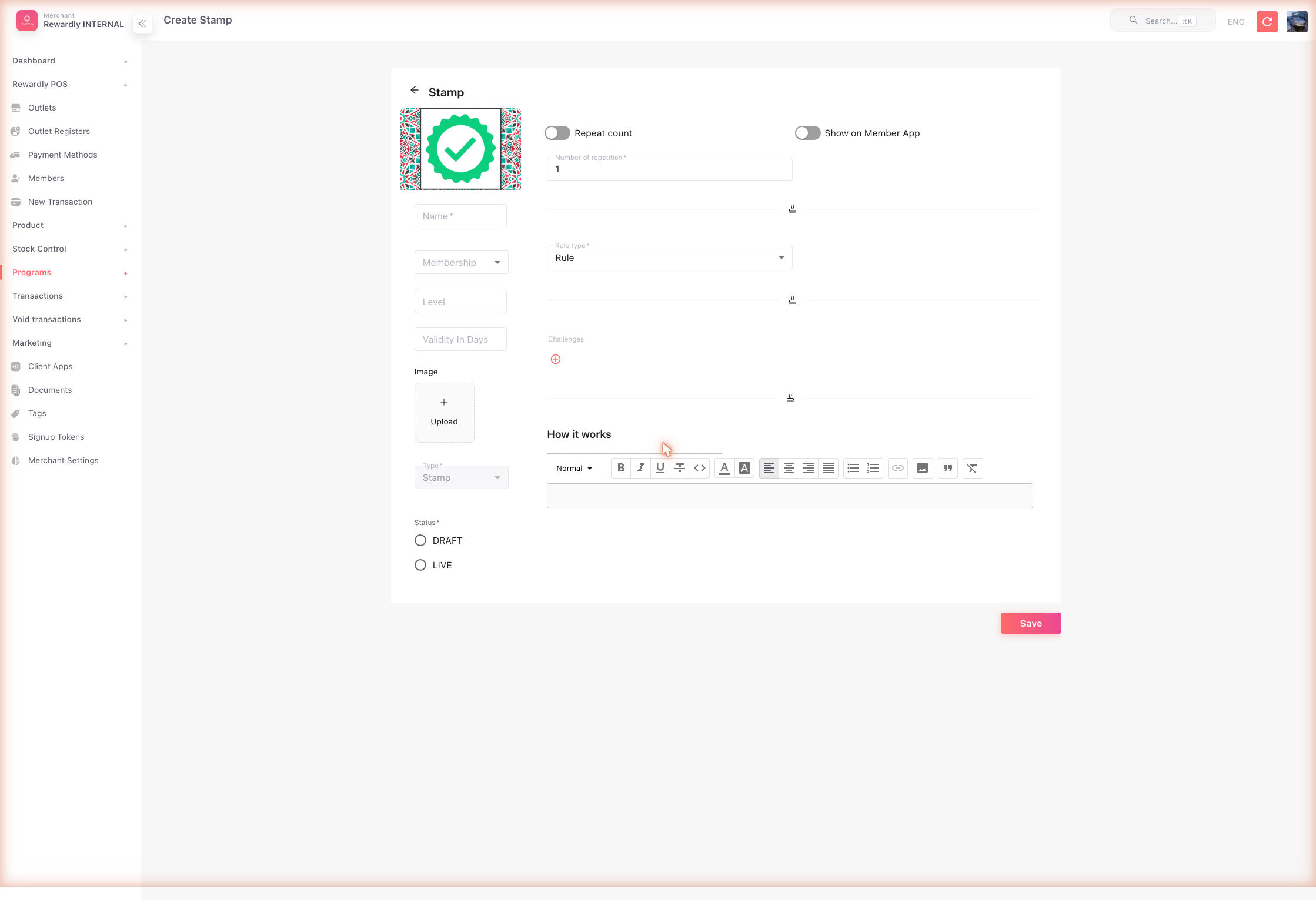 Stamp Programs → Create form with challenges