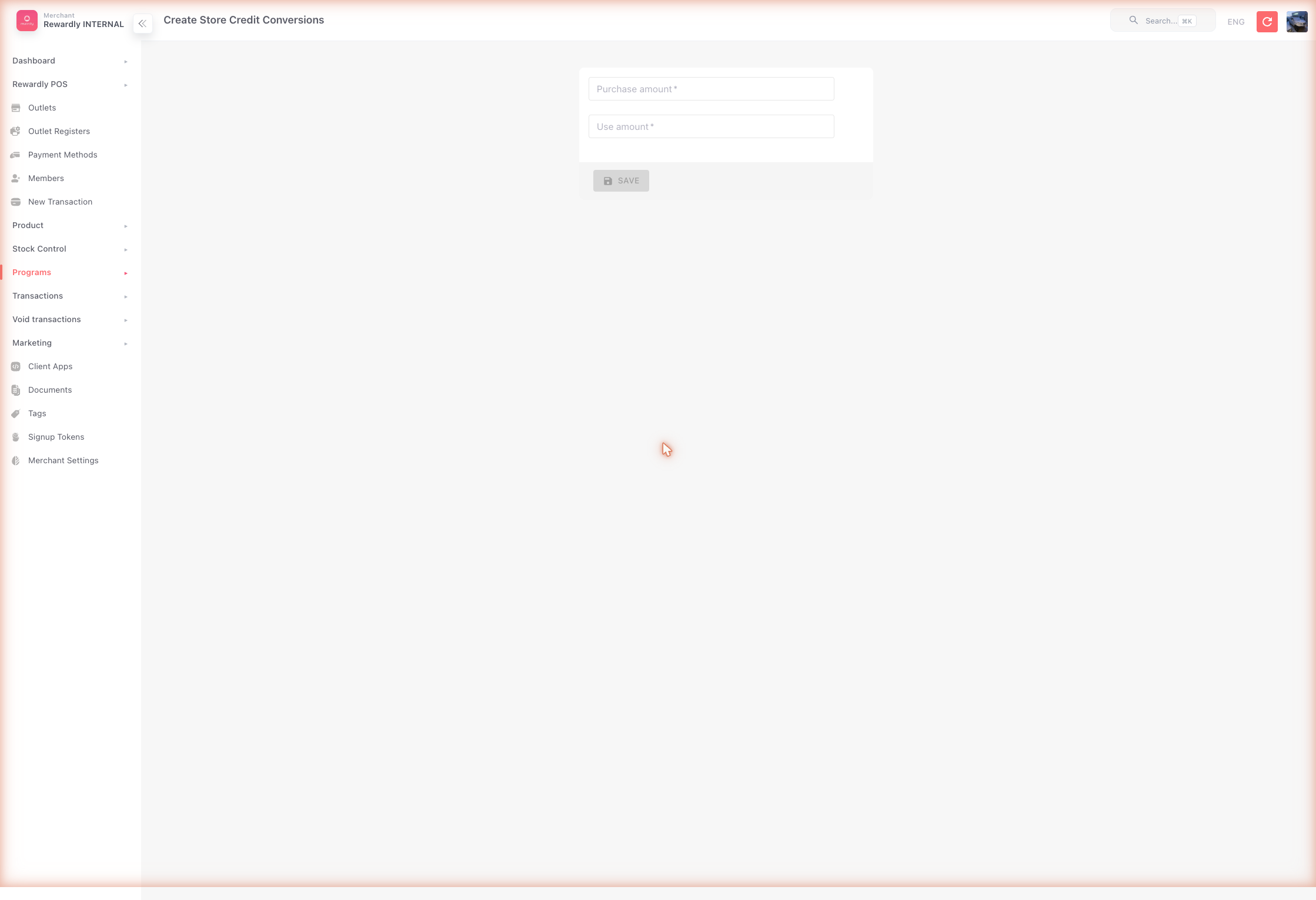 Store Value Conversions → Create form