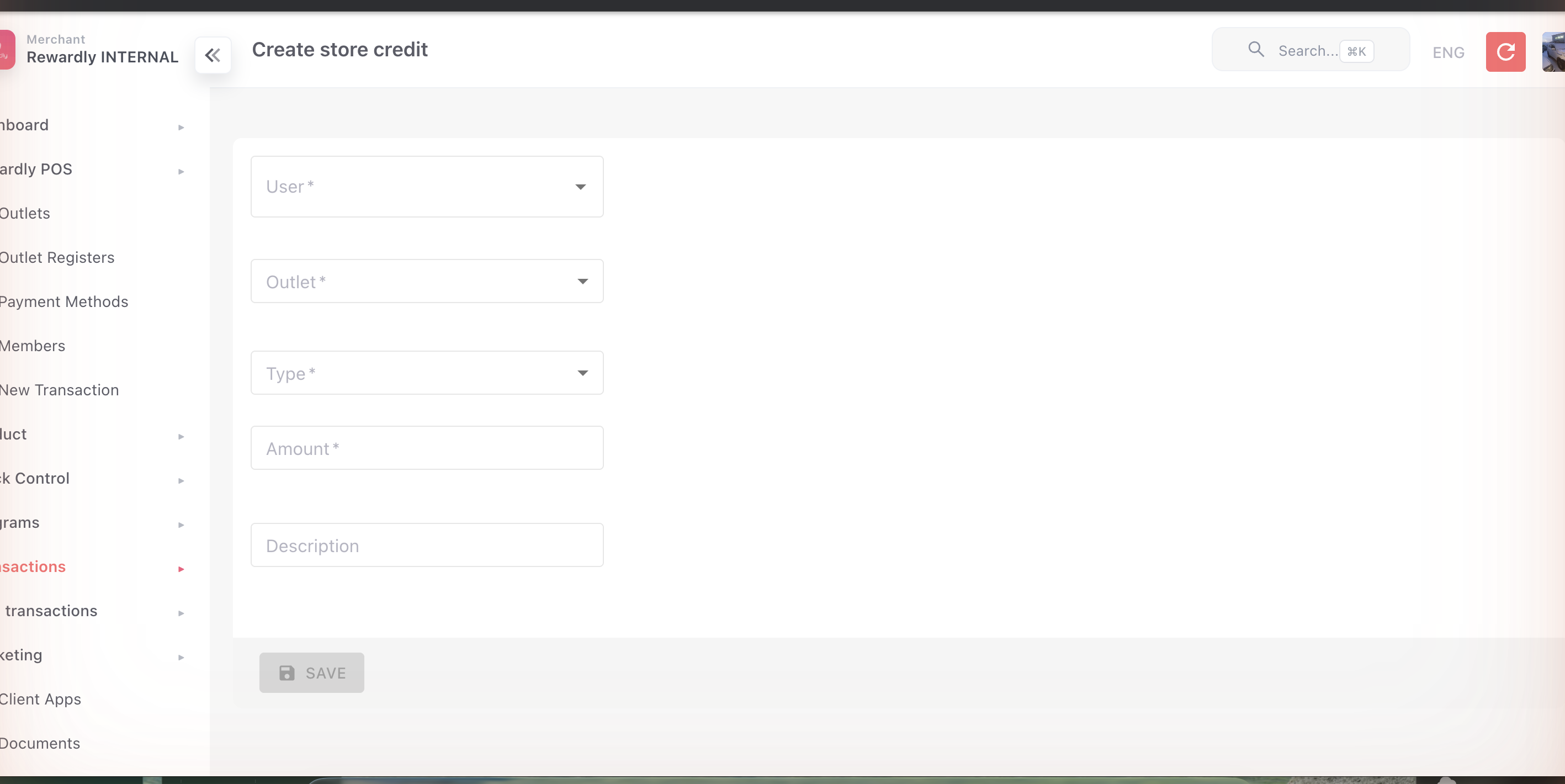 Store Values → Create form