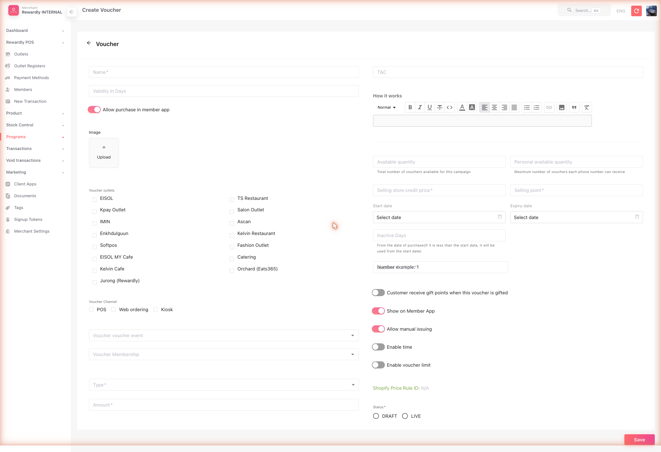 Voucher Programs → Create form
